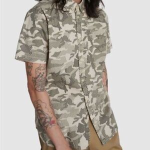 Caterpillar Beige and Black Camo button down short sleeve Shirt